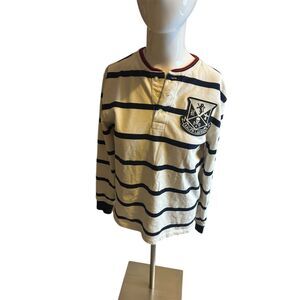 Polo Ralph Lauren Collarless Polo Shirt Long Sleeves Sz L 3/4 Buttons Striped